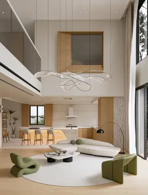 Modern Minimalist Double Height Living Room 3d model
