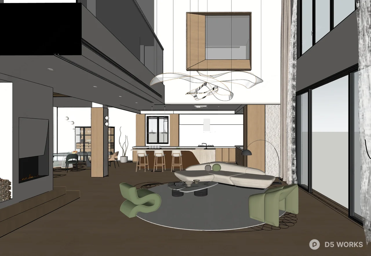 Modern Minimalist Double Height Living Room 3d model thumbnail 2