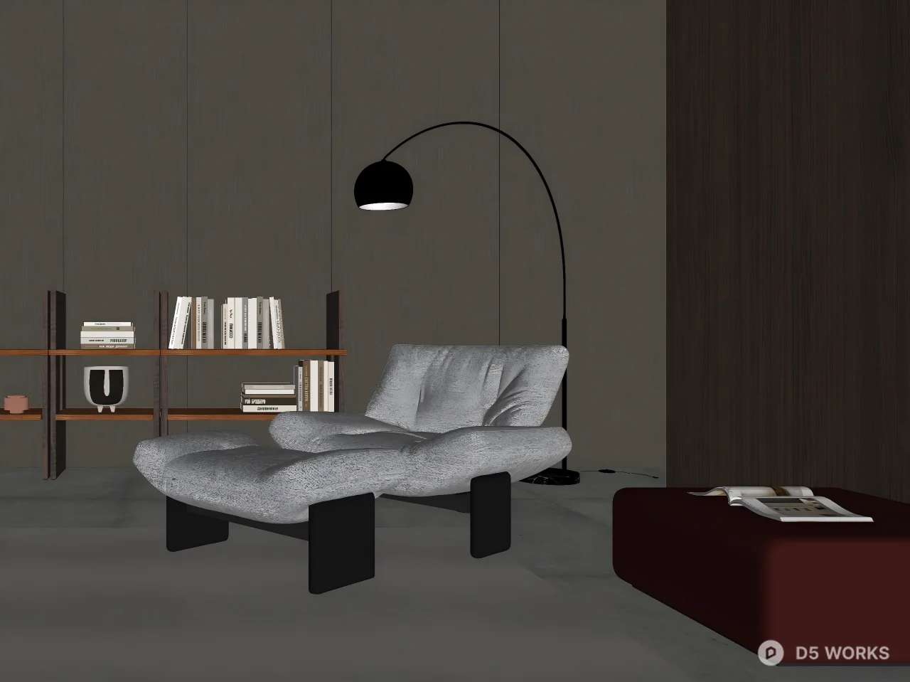 Modern Minimalist Reading Lounge Area 3d model thumbnail 2