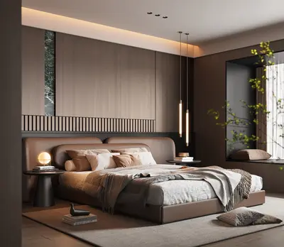 Modern Minimalist Bedroom Warm Atmosphere 3d model