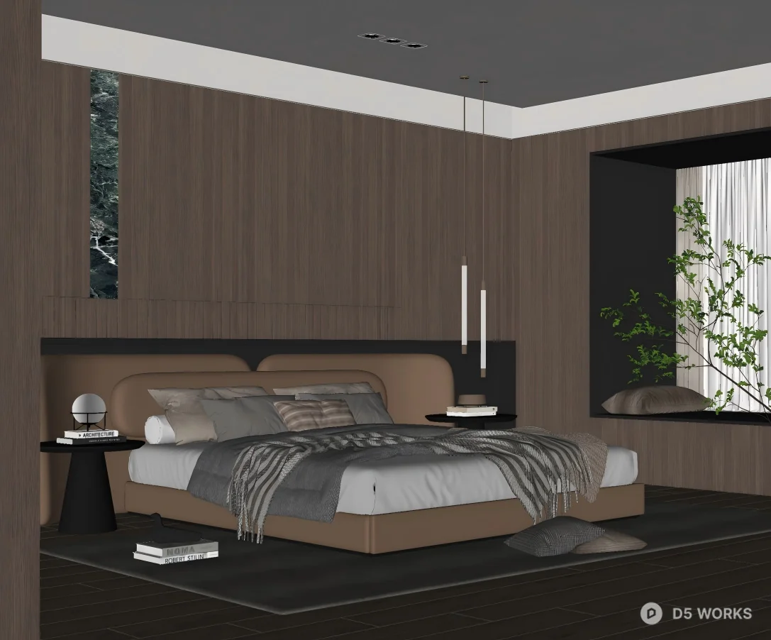 Modern Minimalist Bedroom Warm Atmosphere 3d model thumbnail 2