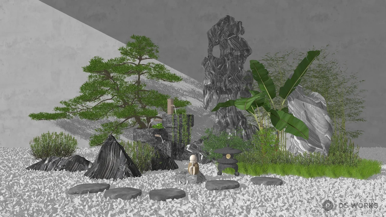 Minimalist Japanese Garden With Stone Path 3d model - Image 1