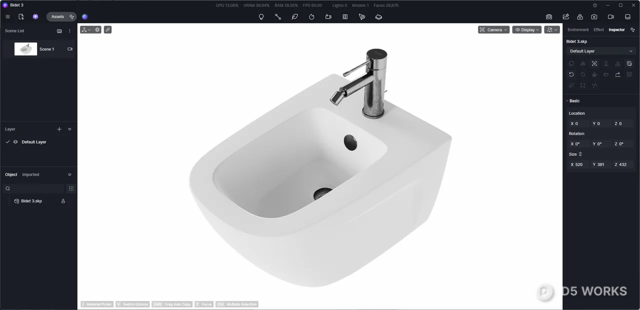 Modern Ceramic Wall Hung Bidet 3d model thumbnail 3