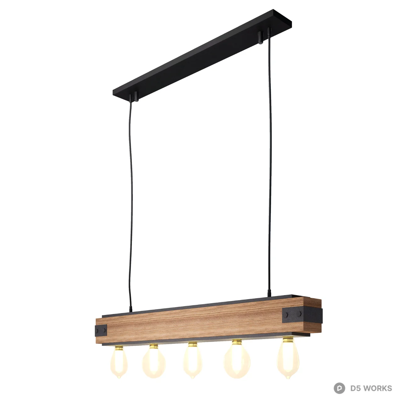 Wooden Beam Industrial Pendant Light 3d model - Image 1