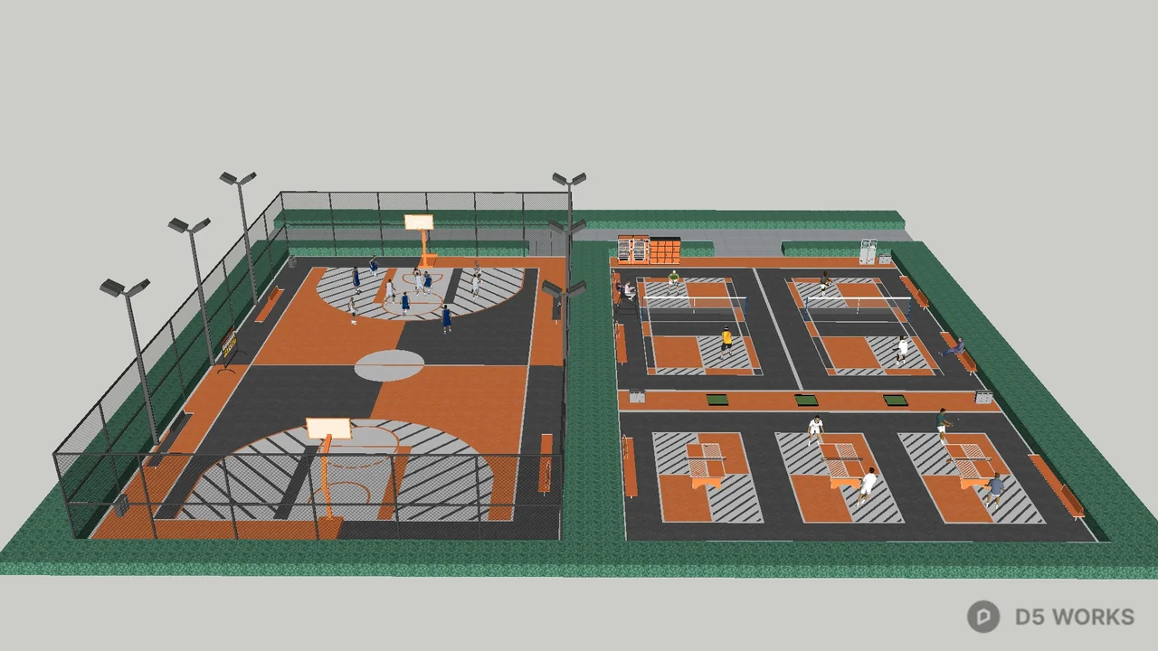 Outdoor Sports Court With Basketball And Tennis Areas 3d model - Image 1