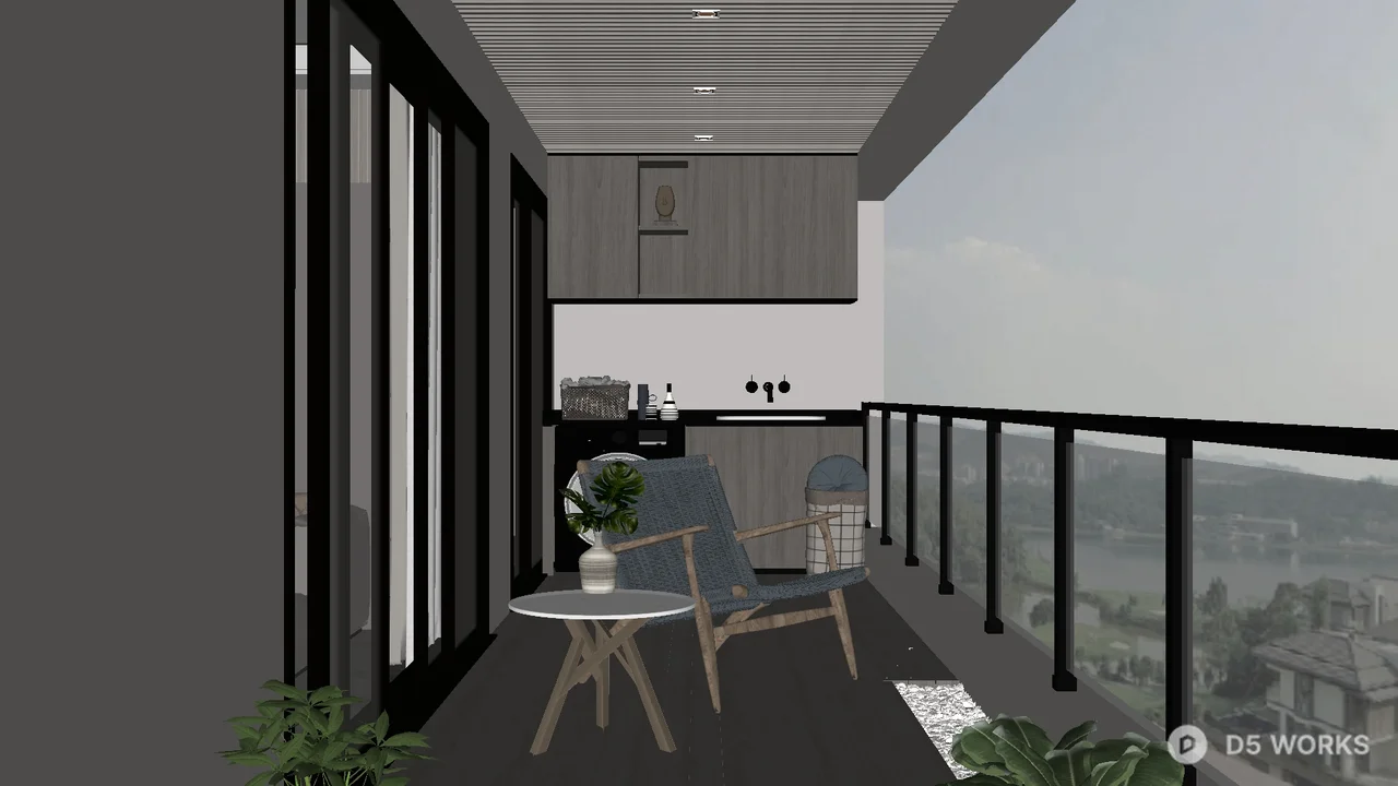 Modern Balcony With Minimalist Furniture 3d model - Image 1