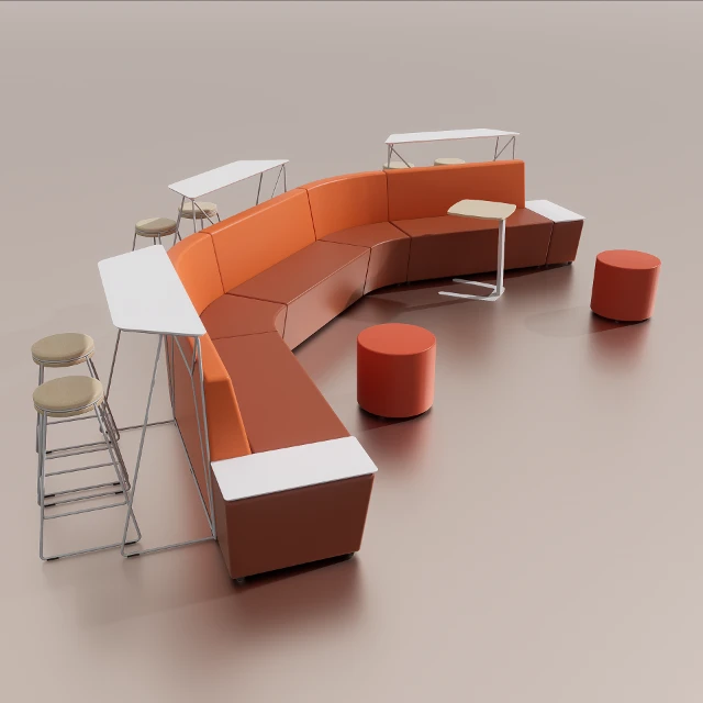 Modern Curved Modular Office Lounge and Bar Set 3d model