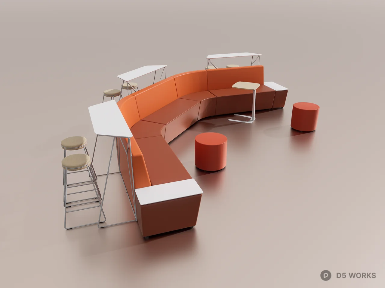 Modern Curved Modular Office Lounge and Bar Set 3d model - Image 1