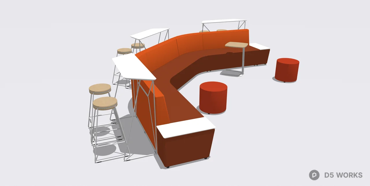 Modern Curved Modular Office Lounge and Bar Set 3d model thumbnail 2