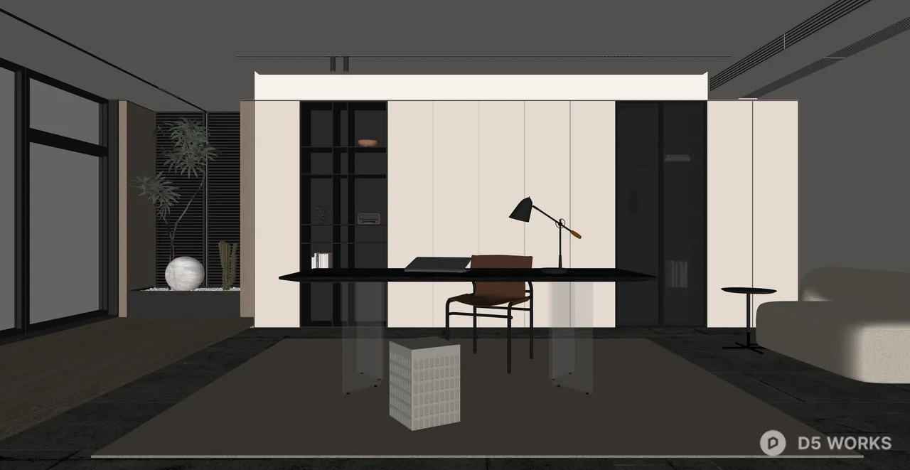 Modern Minimalist Home Office Interior Scene 3d model thumbnail 2