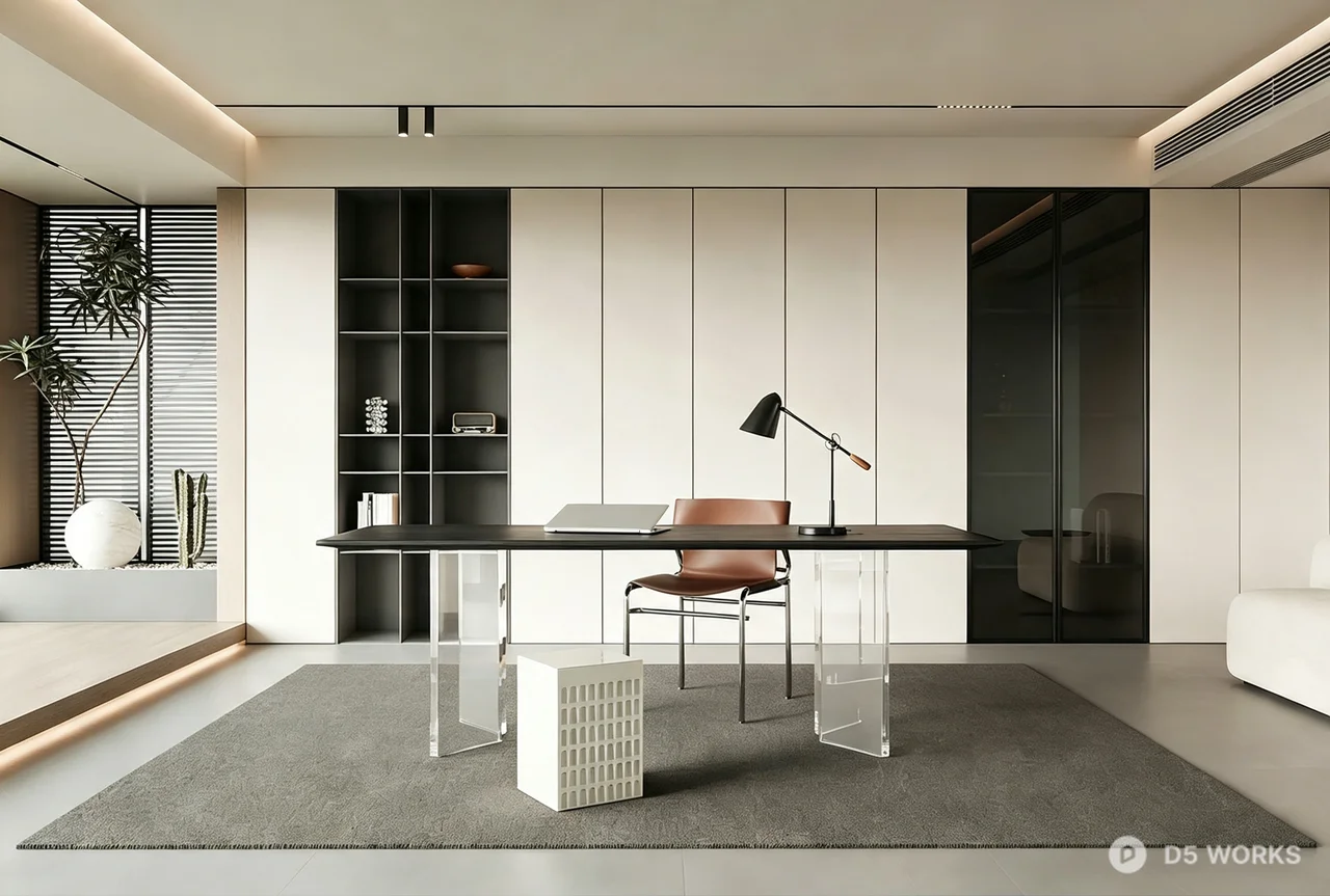 Modern Minimalist Home Office Interior Scene 3d model - Image 1