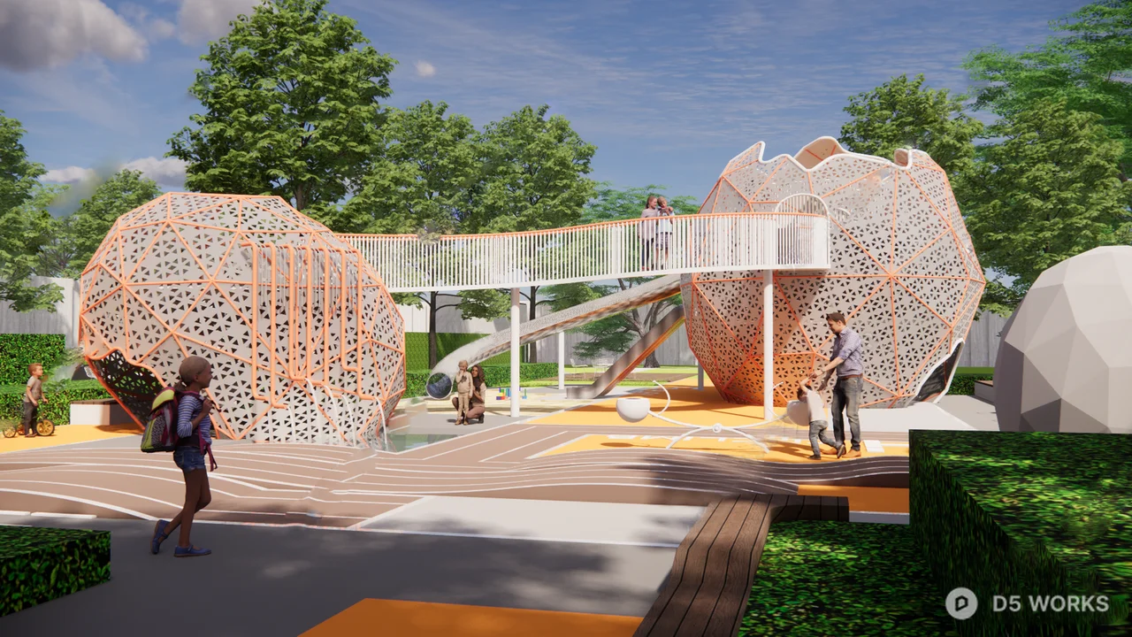 Modern Urban Park With Sculptural Play Structures 3d model - Image 1