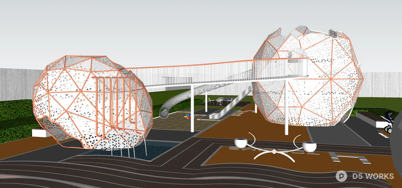 Modern Urban Park With Sculptural Play Structures 3d model thumbnail 5