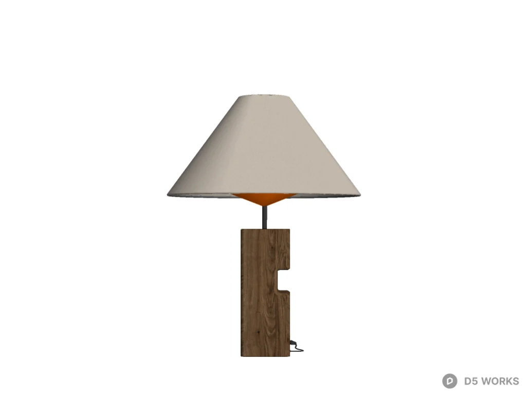 Rustic Carved Wood Table Lamp with Linen Shade 3d model thumbnail 2