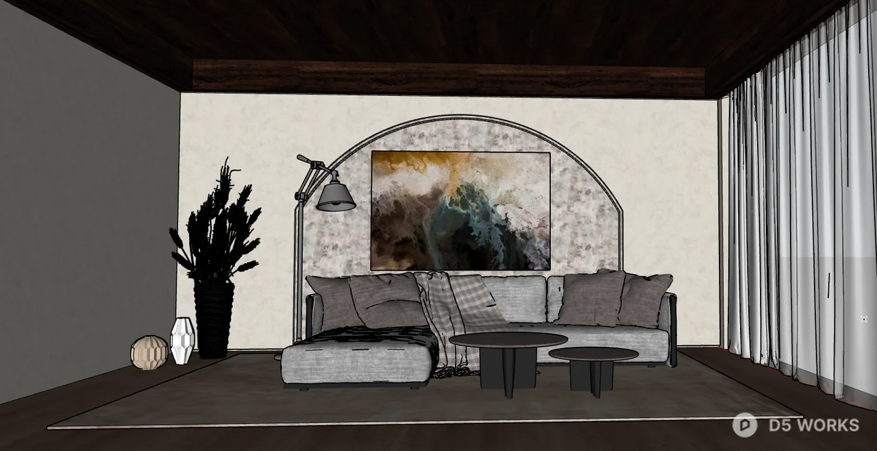 Wabi-Sabi Zen Living Room Interior Scene 3d model thumbnail 2
