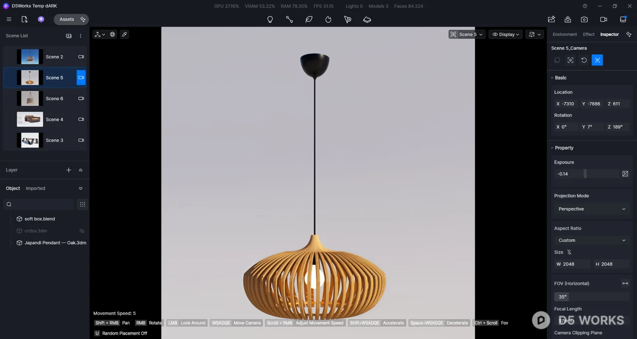Japandi Pendant Oak 3d model thumbnail 2
