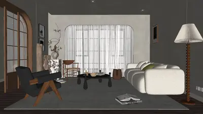 Mid Century Modern Living Room with Minimalist Aesthetic 3d model