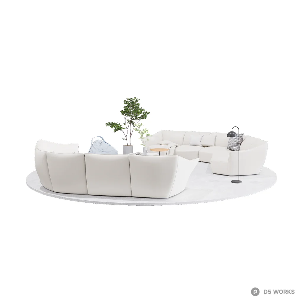 Modular White Upholstered Multi Seat Sofa 3d model - Image 1
