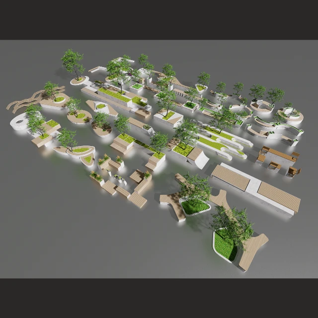 Modern Modular Urban Planter and Bench Collection 3d model