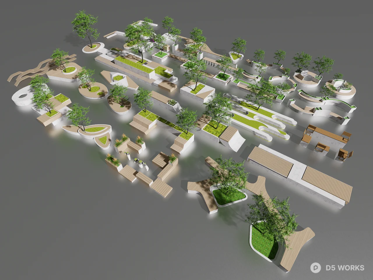 Modern Modular Urban Planter and Bench Collection 3d model - Image 1
