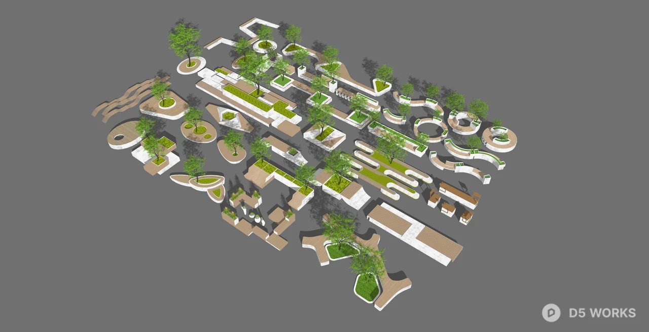 Modern Modular Urban Planter and Bench Collection 3d model thumbnail 2