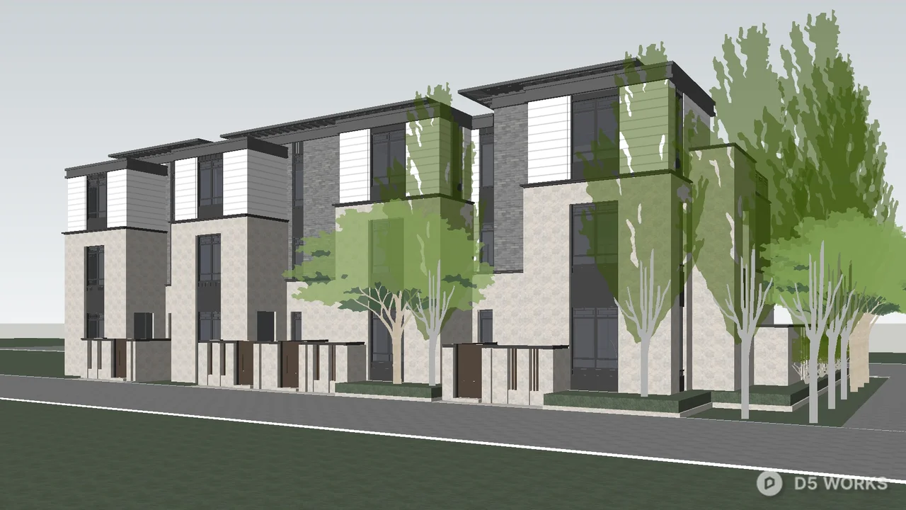 Modern Linked Villa With Greenery 3d model thumbnail 2