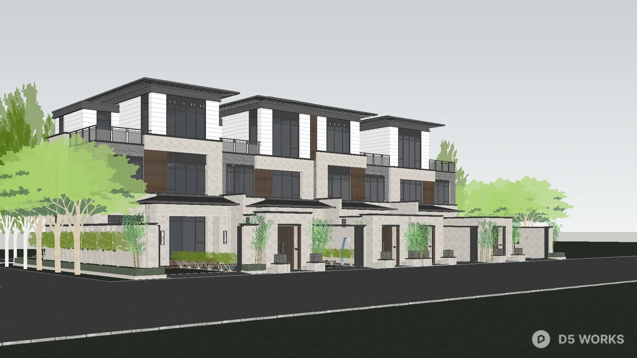 Modern Linked Villa With Greenery 3d model - Image 1