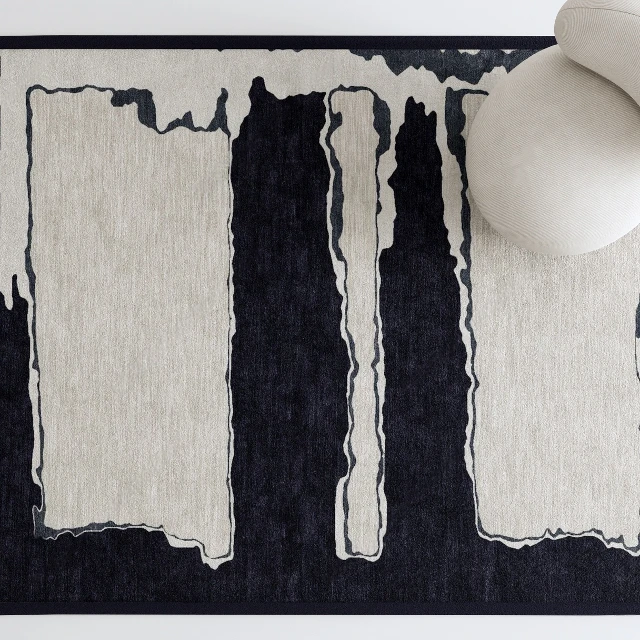 Abstract Monochrome Hand-Tufted Wool Rug 3d model