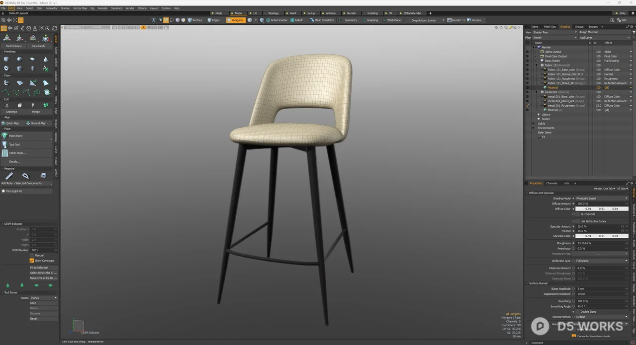 Modern Upholstered Metal Bar Stool 3d model thumbnail 8