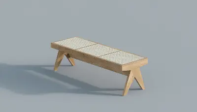 Woven Top Wooden Bench 3d model