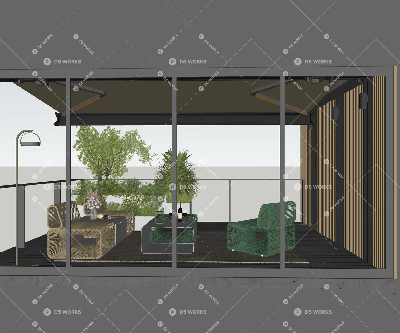 Modern Balcony (Villa) 3d model thumbnail 3