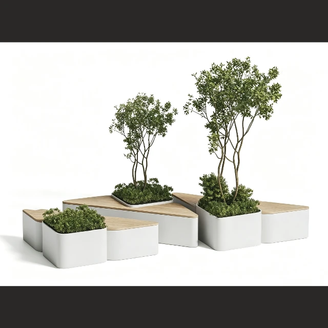 Modern Modular Triangular Planter and Bench System 3d model