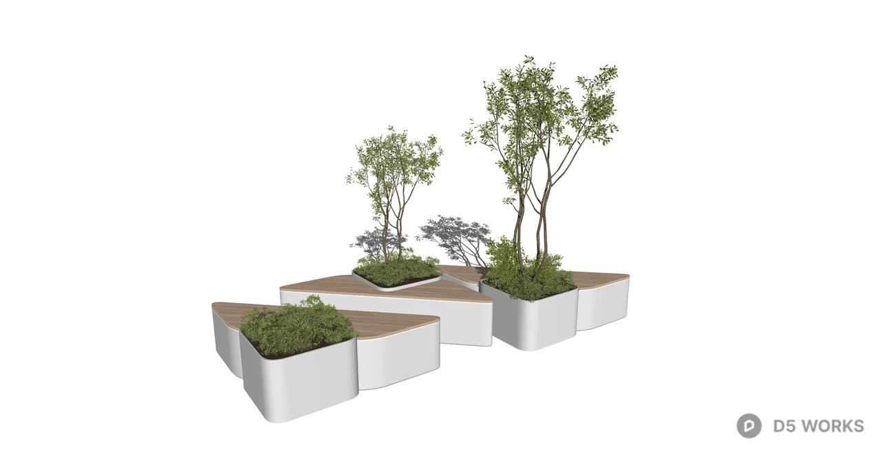 Modern Modular Triangular Planter and Bench System 3d model thumbnail 2