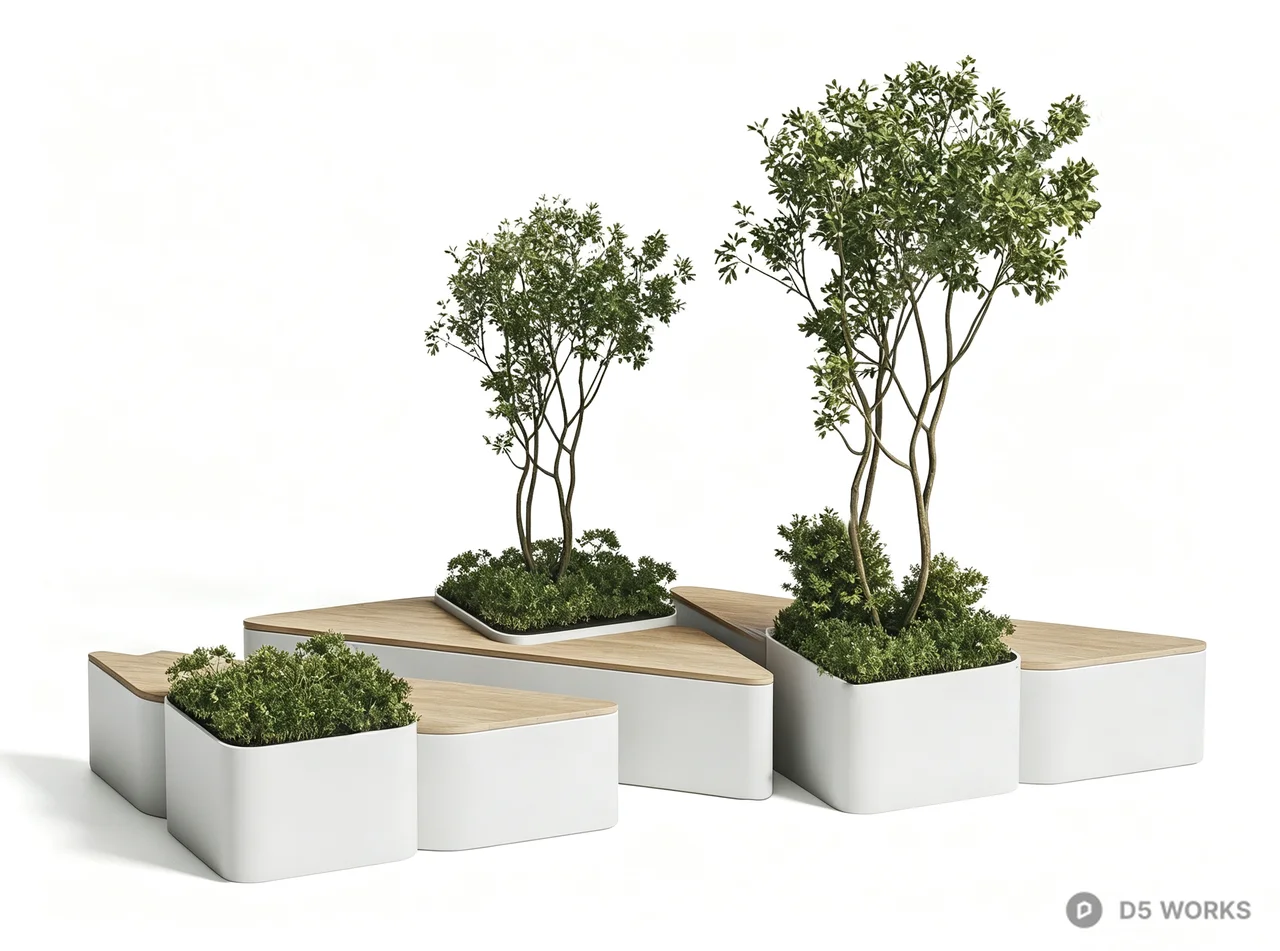 Modern Modular Triangular Planter and Bench System 3d model - Image 1