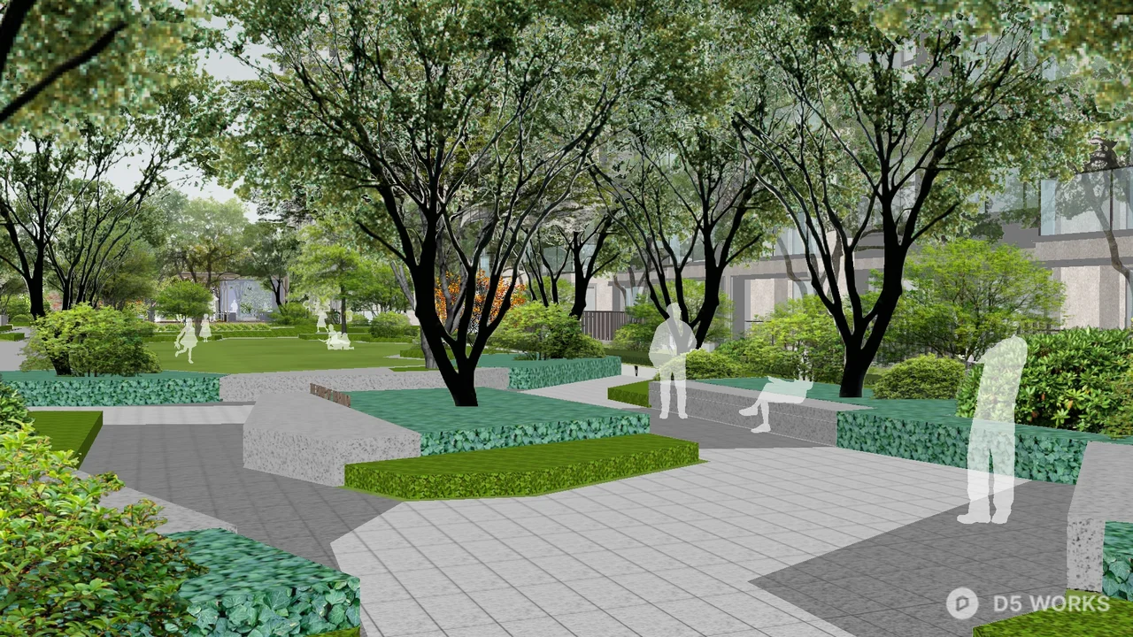 Residential Landscape With Green Belts And Tree-lined Walkway 3d model thumbnail 2
