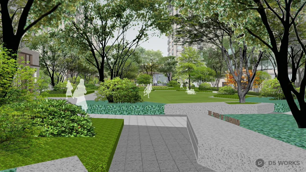 Residential Landscape With Green Belts And Tree-lined Walkway 3d model thumbnail 3