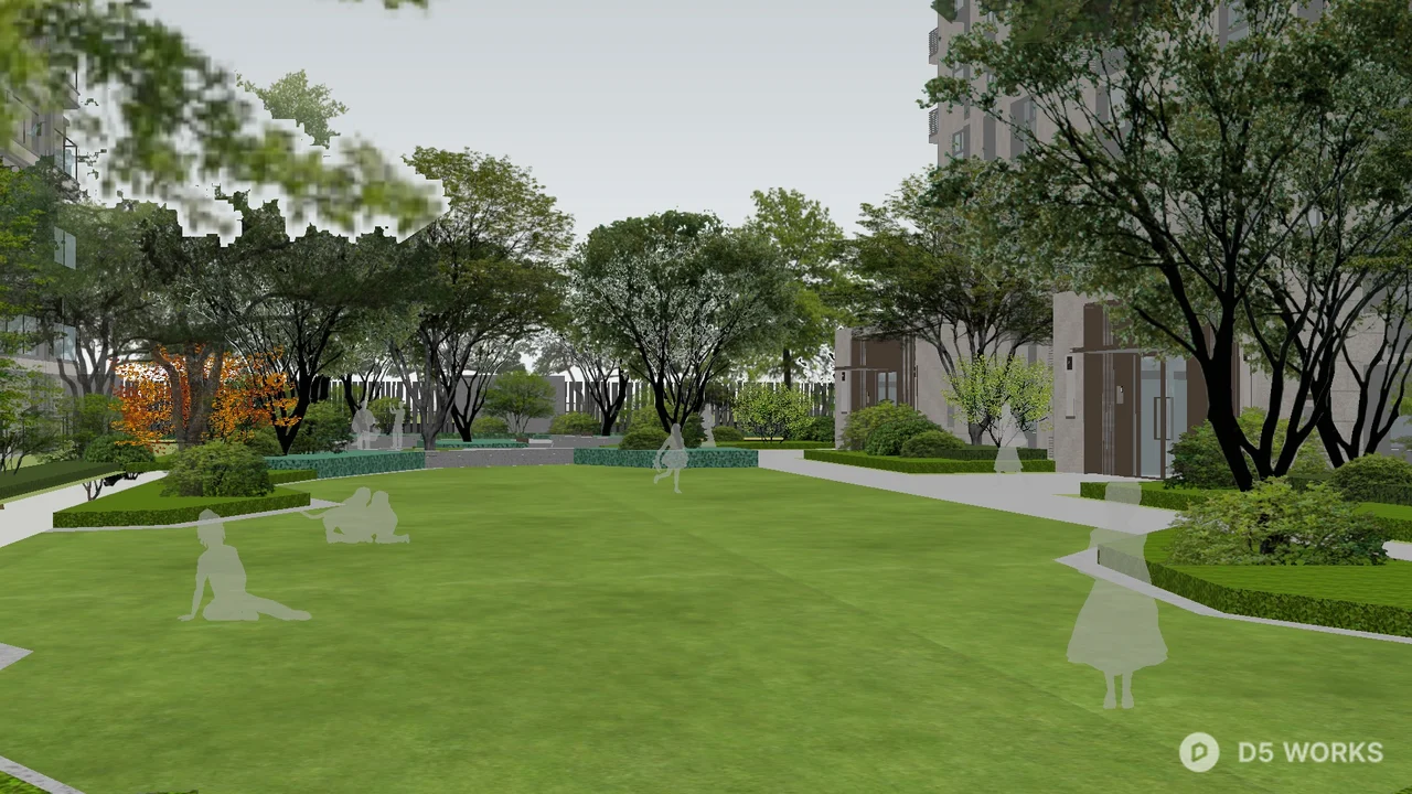 Residential Landscape With Green Belts And Tree-lined Walkway 3d model thumbnail 4
