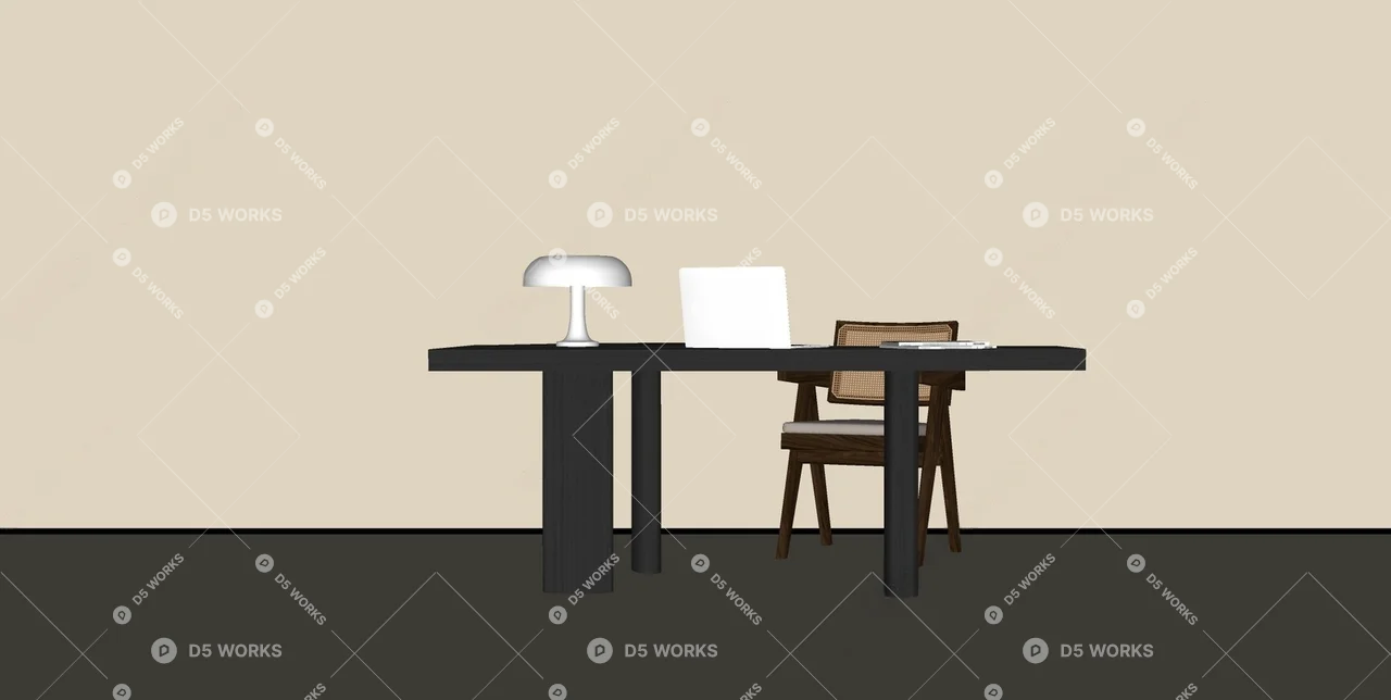Mid-Century Modern Desk & Chair Set 3d model thumbnail 2