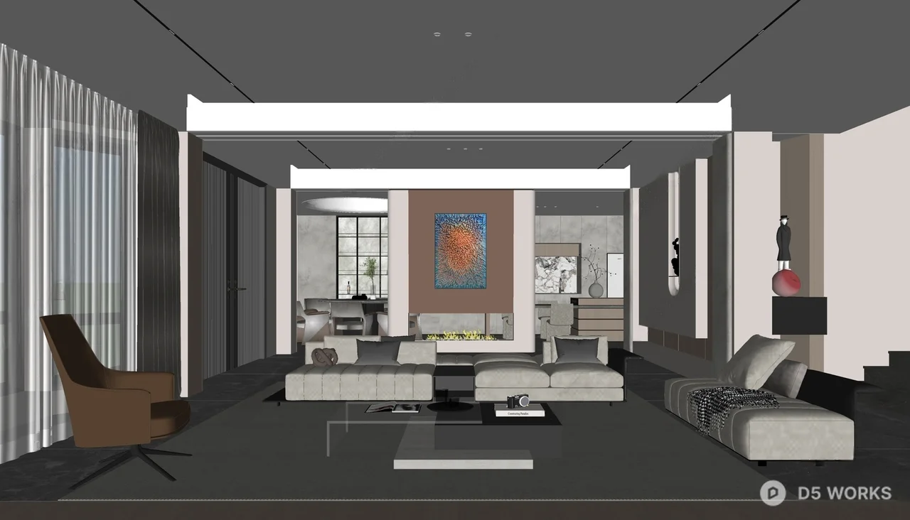 Minimalist Modern Bedroom with Curved Ceiling and Pendant Light 3d model thumbnail 2