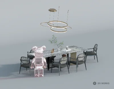 Marble Dining Table With Metal Chairs 3d model - Image 1