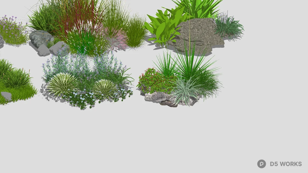 Groundcover Plant Arrangement With Grasses And Flowering Herbs 3d model - Image 1