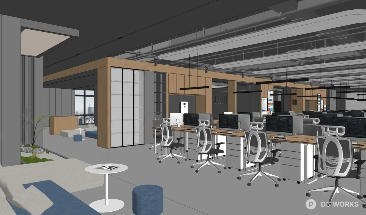 Modern Open Plan Office Space 3d model thumbnail 2