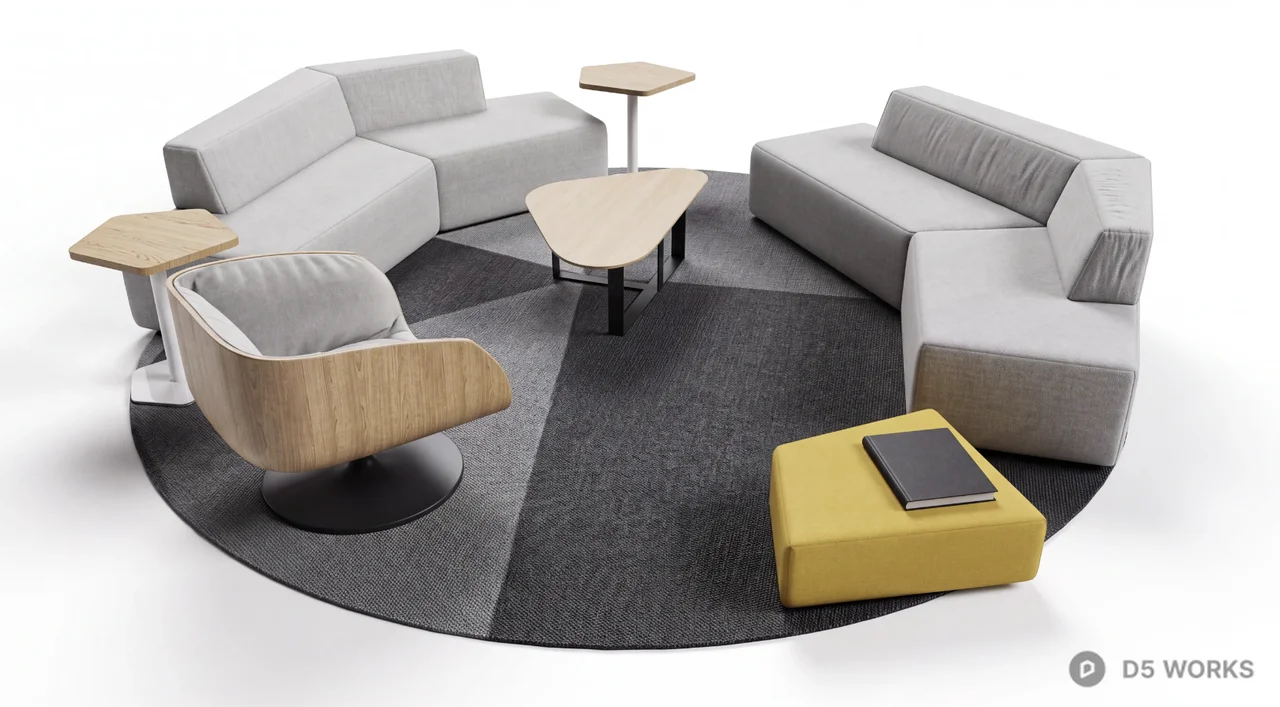 Modern Modular Office Lounge Furniture Set 3d model - Image 1