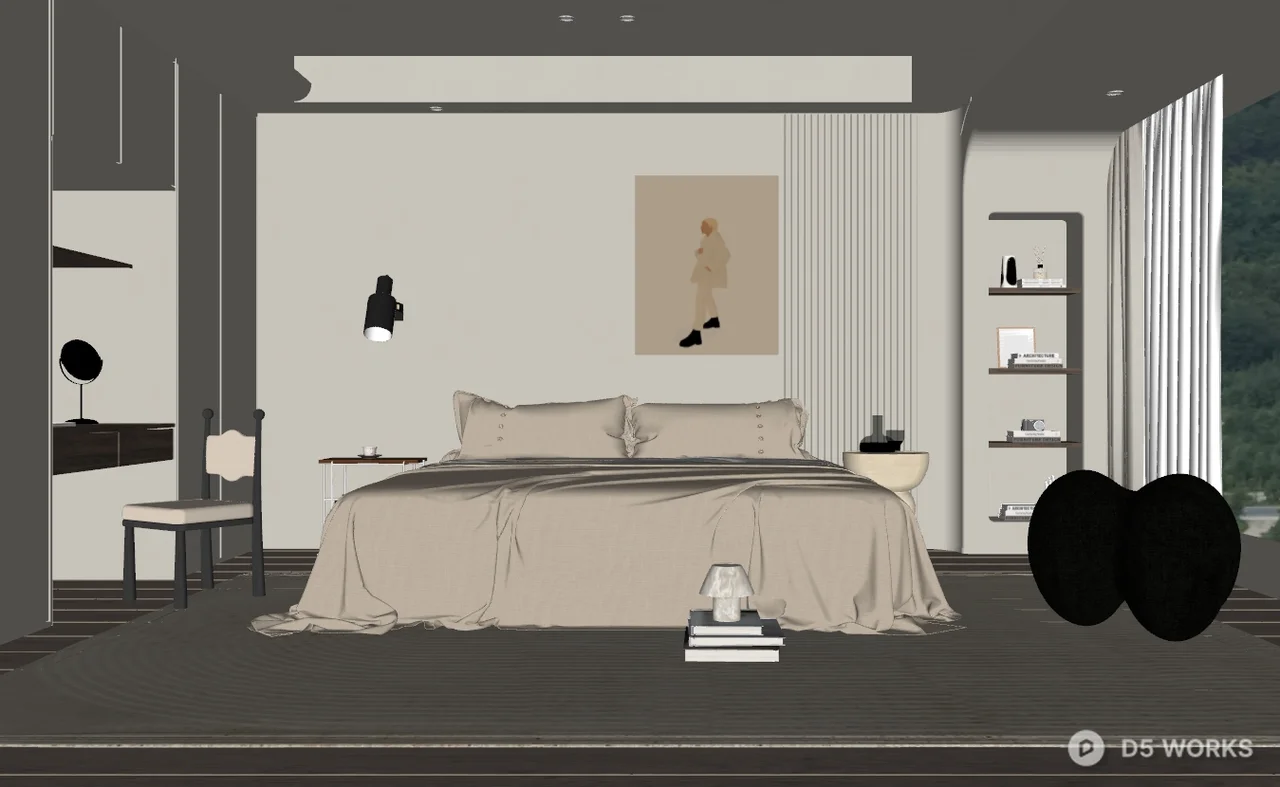 Minimalist Master Bedroom With Panoramic View 3d model thumbnail 2