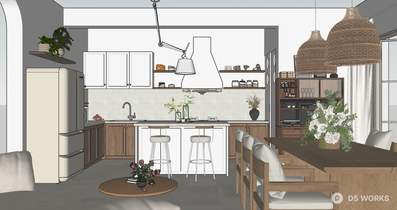 Warm Minimalist Open Kitchen And Dining Space 3d model thumbnail 2