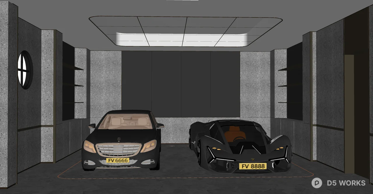 Minimalist Indoor Parking Garage With Luxury Cars 3d model thumbnail 2