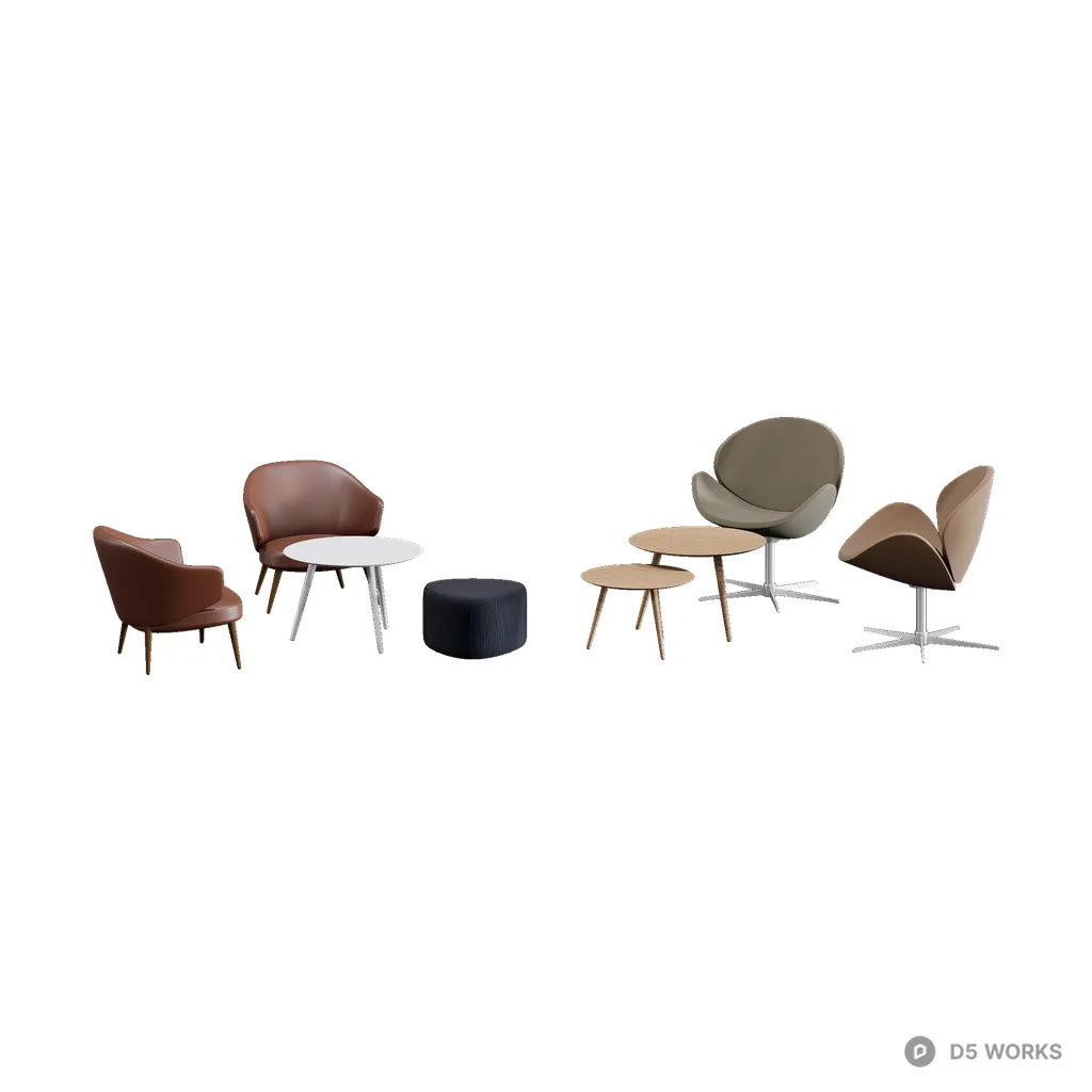 Charlotte + Ogi Table and Chair Set 3d model - Image 1