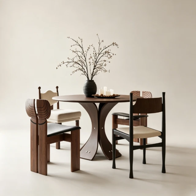 Mid-Century dining table and chair 3d model