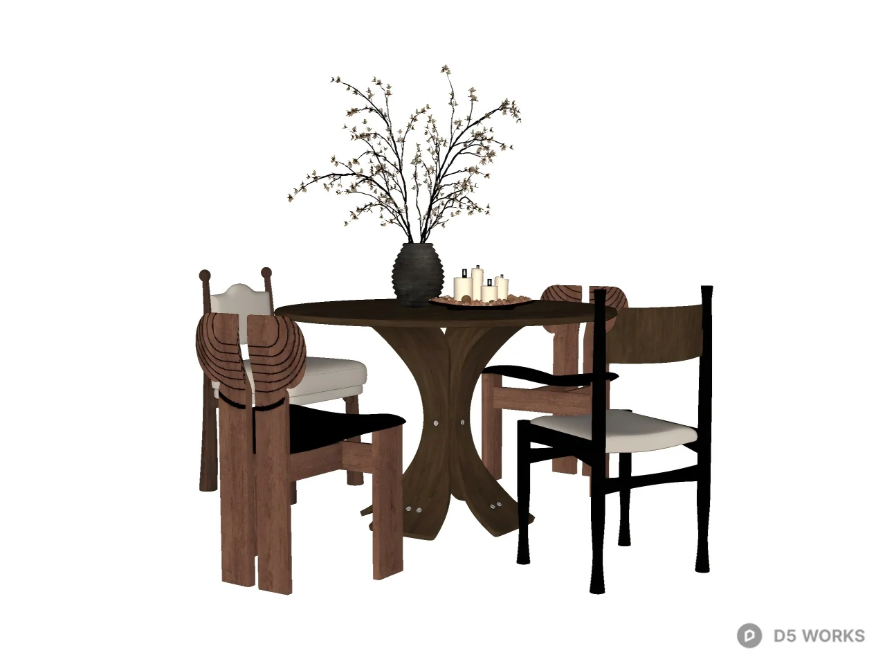 Mid-Century dining table and chair 3d model thumbnail 2