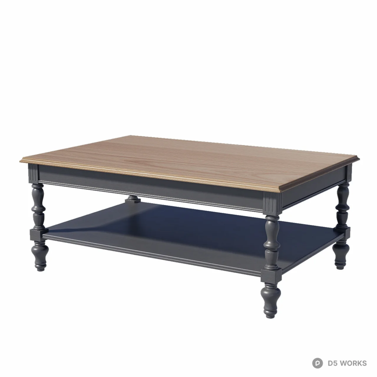 Classic Wooden Coffee Table With Turned Legs 3d model thumbnail 2